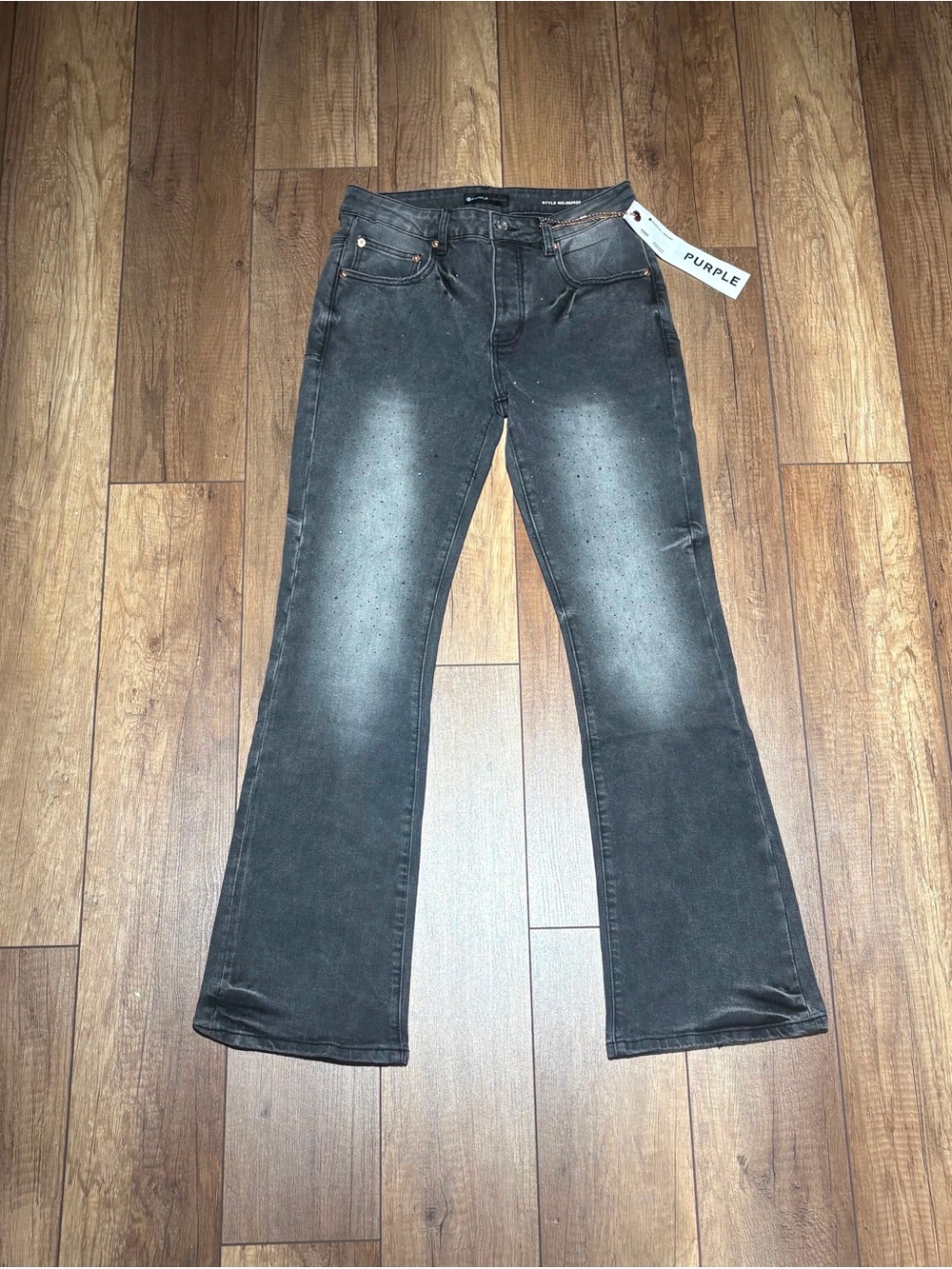 Purple Brand Men’s Black and Gray Flared Jeans with VVS Rhinestone Gems Waist 30